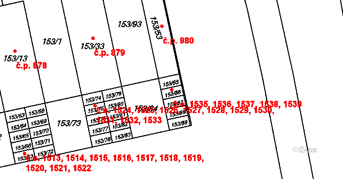 Lesná 1535,1536,1537,1538,, Brno na parcele st. 153/85 v KÚ Lesná, Katastrální mapa