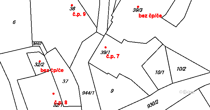 Rodkov 7 na parcele st. 39/1 v KÚ Rodkov, Katastrální mapa