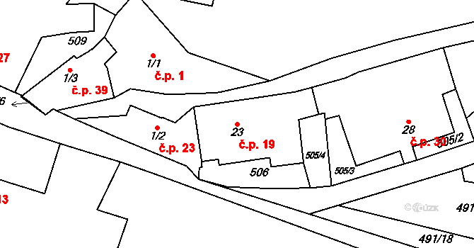 Lískovec 19, Ujčov na parcele st. 23 v KÚ Lískovec u Nedvědice, Katastrální mapa