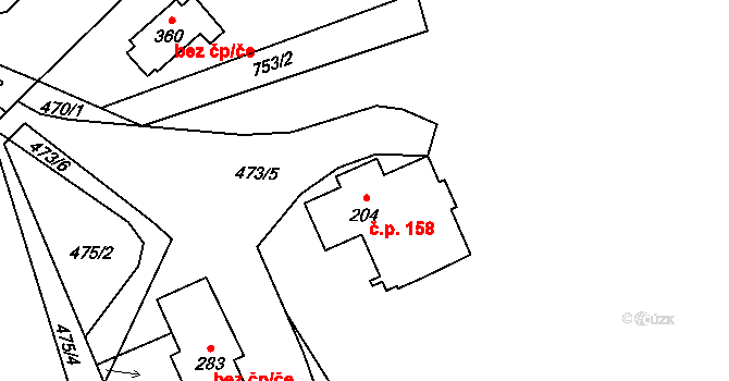 Fryšava pod Žákovou horou 158 na parcele st. 204 v KÚ Fryšava pod Žákovou horou, Katastrální mapa