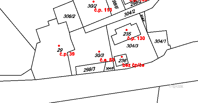 Staňkov 40995364 na parcele st. 30/3 v KÚ Staňkov, Katastrální mapa