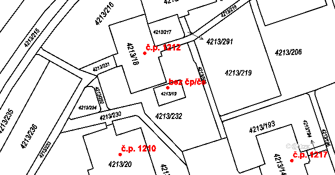 Orlová 42198364 na parcele st. 4213/19 v KÚ Horní Lutyně, Katastrální mapa
