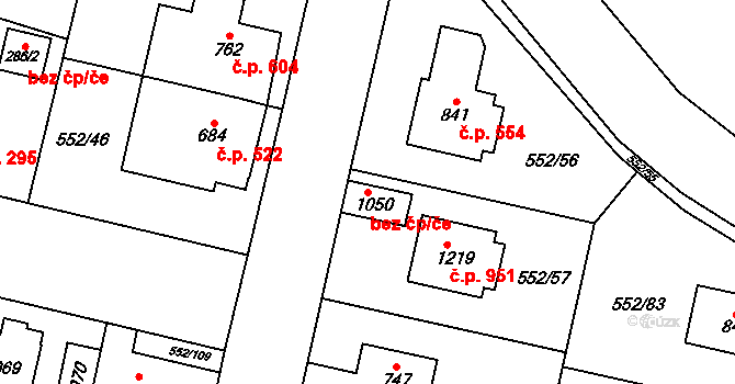 Líbeznice 42887364 na parcele st. 1050 v KÚ Líbeznice, Katastrální mapa