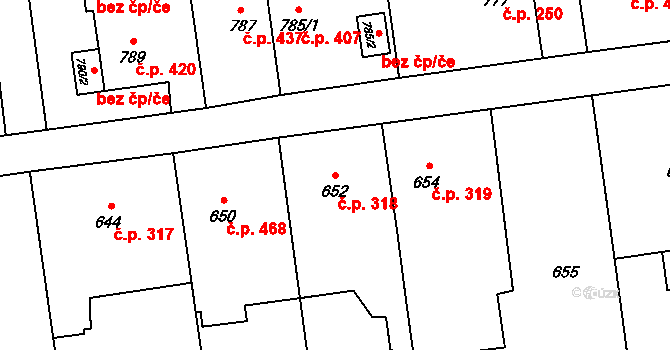 Bolatice 318 na parcele st. 652 v KÚ Bolatice, Katastrální mapa