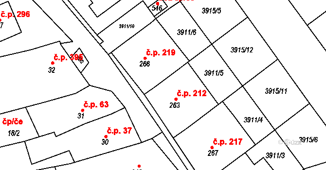 Kudlovice 212 na parcele st. 263 v KÚ Kudlovice, Katastrální mapa