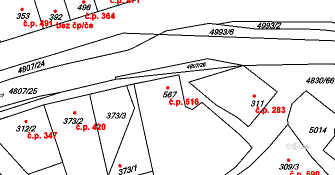 Boršice 516 na parcele st. 567 v KÚ Boršice u Buchlovic, Katastrální mapa