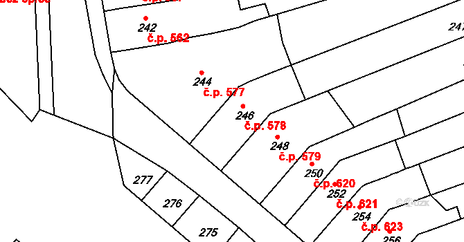 Bučovice 578 na parcele st. 246 v KÚ Bučovice, Katastrální mapa