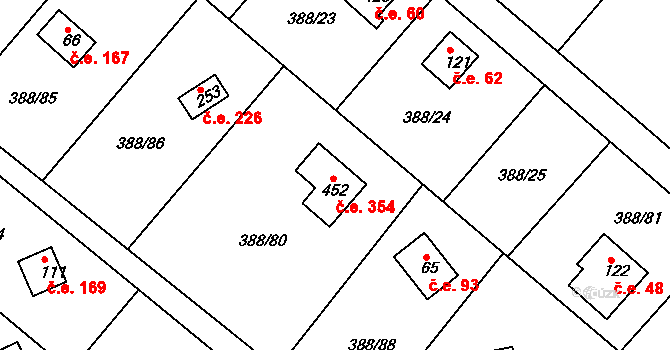 Ústupky 354, Seč na parcele st. 452 v KÚ Proseč u Seče, Katastrální mapa