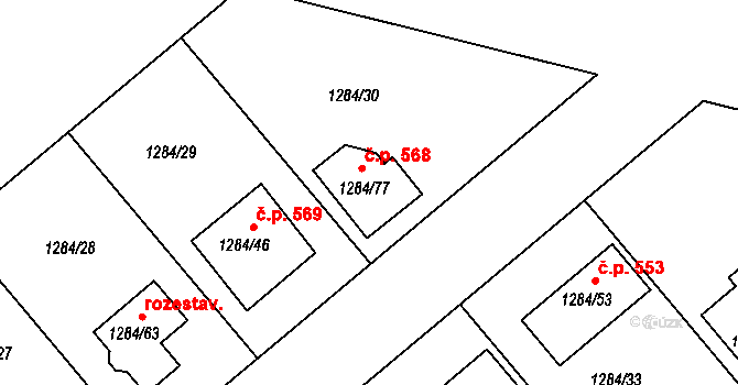 Spořice 568 na parcele st. 1284/77 v KÚ Spořice, Katastrální mapa