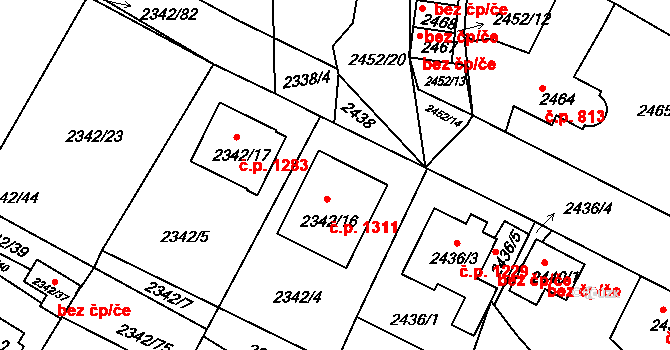 Třešť 1311 na parcele st. 2342/16 v KÚ Třešť, Katastrální mapa