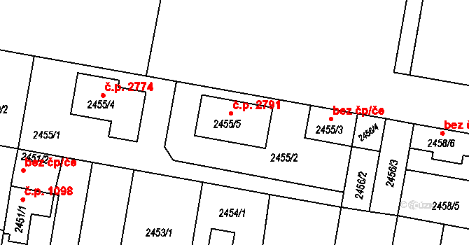 České Budějovice 5 2791, České Budějovice na parcele st. 2455/5 v KÚ České Budějovice 5, Katastrální mapa