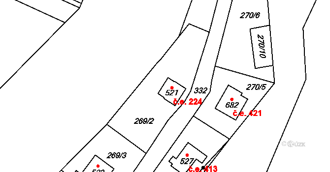 Černolice 224 na parcele st. 521 v KÚ Černolice, Katastrální mapa