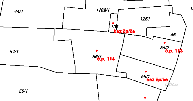 Nučice 114 na parcele st. 56/3 v KÚ Nučice u Rudné, Katastrální mapa