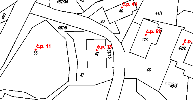 Kamenná 18 na parcele st. 47 v KÚ Kamenná, Katastrální mapa