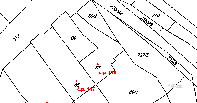 Trnávka 118 na parcele st. 67 v KÚ Trnávka u Nového Jičína, Katastrální mapa
