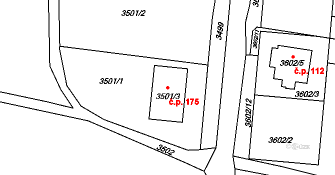 Sušice 175, Moravská Třebová na parcele st. 3501/3 v KÚ Moravská Třebová, Katastrální mapa