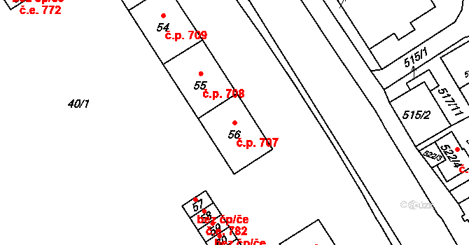 Kopřivnice 707 na parcele st. 56 v KÚ Kopřivnice, Katastrální mapa