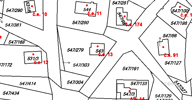 Kovářov 13, Frymburk na parcele st. 543 v KÚ Frymburk, Katastrální mapa