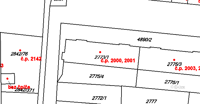 Louny 2000,2001 na parcele st. 2773/1 v KÚ Louny, Katastrální mapa