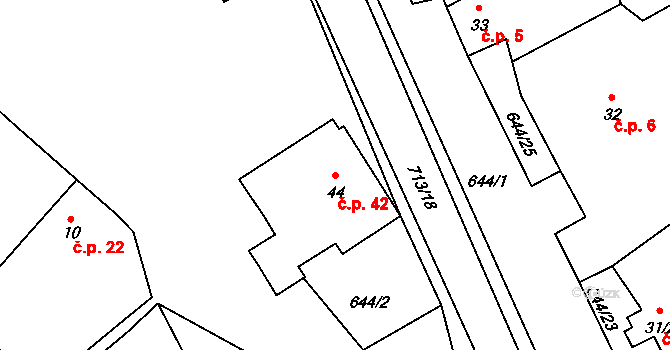 Olešenka 42 na parcele st. 44 v KÚ Olešenka, Katastrální mapa