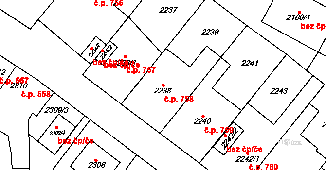 Pohořelice 758 na parcele st. 2238 v KÚ Pohořelice nad Jihlavou, Katastrální mapa