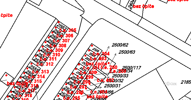 Hustopeče 304 na parcele st. 2529 v KÚ Hustopeče u Brna, Katastrální mapa