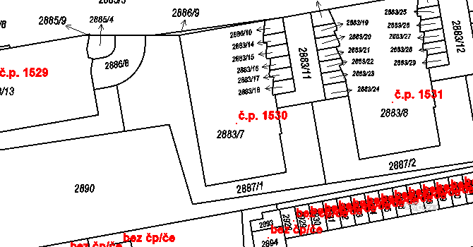 Doubravka 1530, Plzeň na parcele st. 2883/7 v KÚ Doubravka, Katastrální mapa