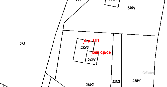 Malečov 111 na parcele st. 535/6 v KÚ Malečov, Katastrální mapa