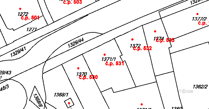 Holešov 531 na parcele st. 1371/1 v KÚ Holešov, Katastrální mapa
