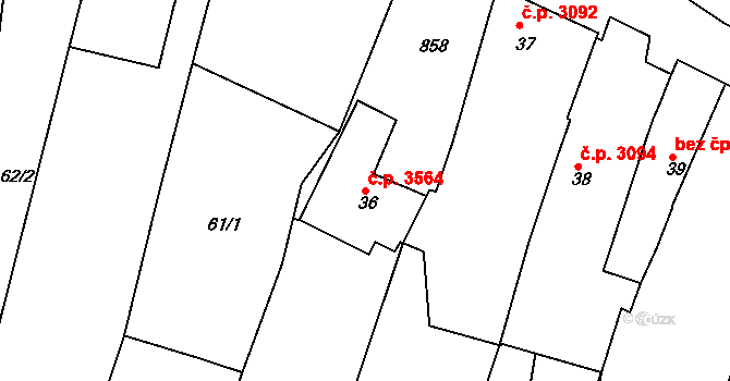 Znojmo 3564 na parcele st. 36 v KÚ Znojmo-Hradiště, Katastrální mapa