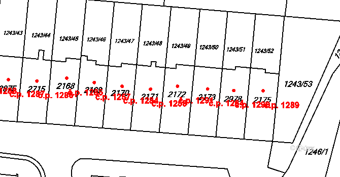 Lipník nad Bečvou I-Město 1291, Lipník nad Bečvou na parcele st. 2172 v KÚ Lipník nad Bečvou, Katastrální mapa
