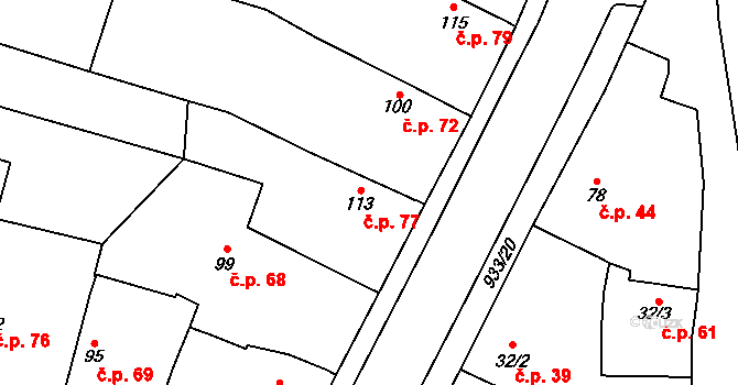 Pňov 77, Pňov-Předhradí na parcele st. 113 v KÚ Pňov, Katastrální mapa