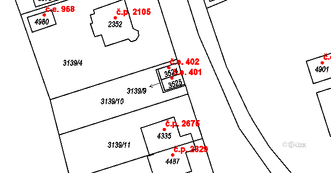 Aš 401 na parcele st. 3525 v KÚ Aš, Katastrální mapa