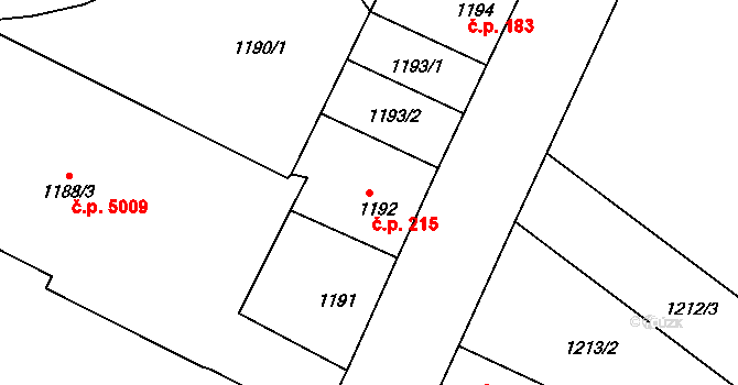 Mšeno nad Nisou 215, Jablonec nad Nisou na parcele st. 1192 v KÚ Mšeno nad Nisou, Katastrální mapa