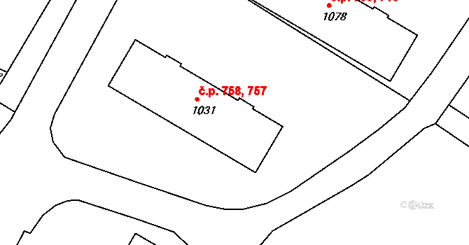 Brtnice 757,758 na parcele st. 1031 v KÚ Brtnice, Katastrální mapa