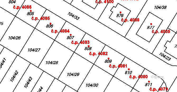 Jihlava 4082 na parcele st. 808 v KÚ Bedřichov u Jihlavy, Katastrální mapa