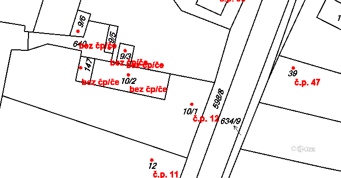 Strašnov 12 na parcele st. 10/1 v KÚ Strašnov, Katastrální mapa