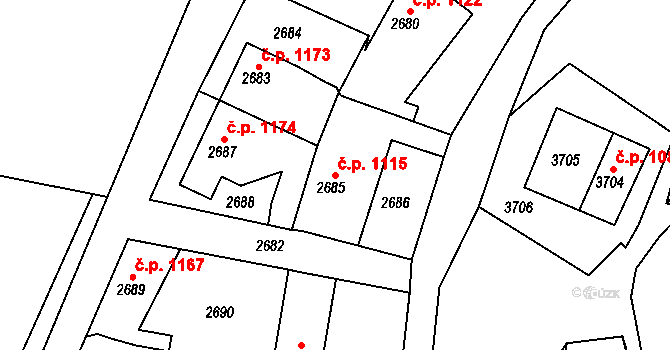 Roztoky 1115 na parcele st. 2685 v KÚ Žalov, Katastrální mapa