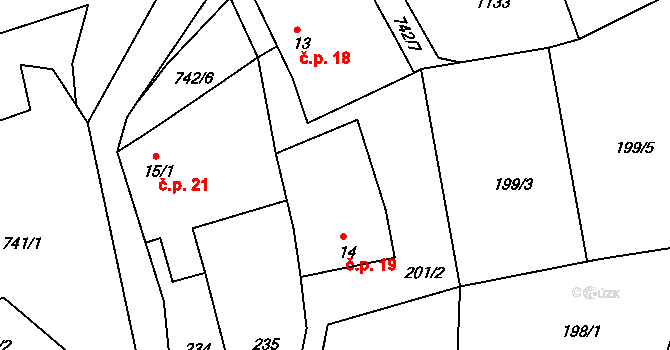 Klení 19, Benešov nad Černou na parcele st. 14 v KÚ Klení, Katastrální mapa