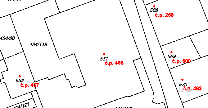 Dambořice 466 na parcele st. 531 v KÚ Dambořice, Katastrální mapa