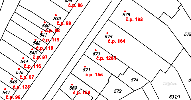 Rousínov 160 na parcele st. 573 v KÚ Rousínov u Vyškova, Katastrální mapa