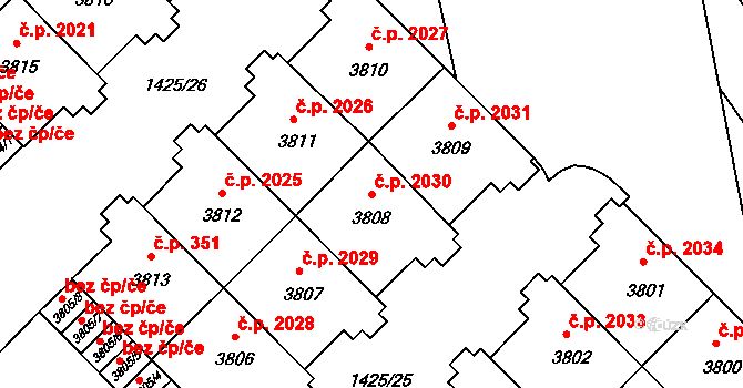 Šumperk 2030 na parcele st. 3808 v KÚ Šumperk, Katastrální mapa
