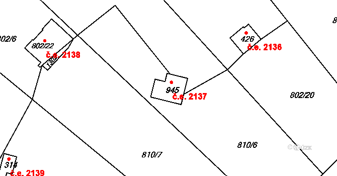 Skuheř 2137, Kamenice na parcele st. 945 v KÚ Těptín, Katastrální mapa