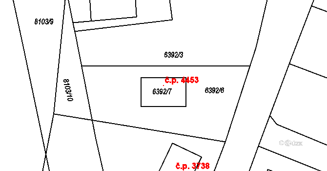 Mělník 4453 na parcele st. 6392/7 v KÚ Mělník, Katastrální mapa
