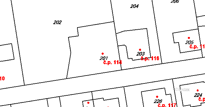 Klepačov 114, Blansko na parcele st. 201 v KÚ Klepačov, Katastrální mapa