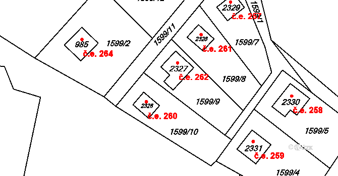 Ostravice 262 na parcele st. 2327 v KÚ Ostravice 1, Katastrální mapa