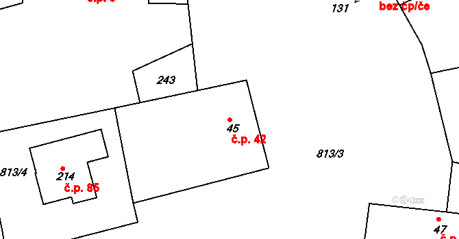 Lučice 42, Chlumec nad Cidlinou na parcele st. 45 v KÚ Lučice u Chlumce nad Cidlinou, Katastrální mapa