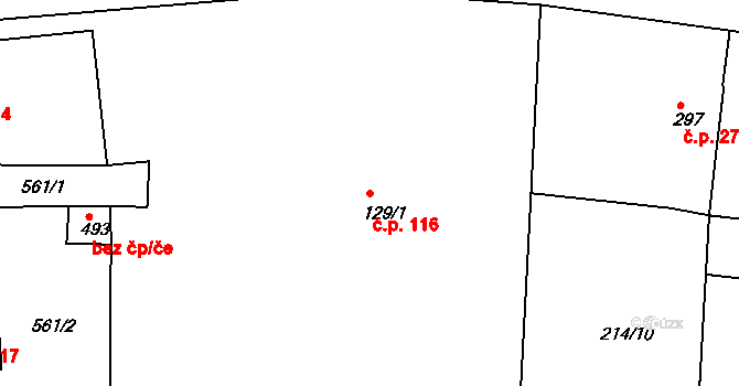 Předměřice nad Labem 116 na parcele st. 129/1 v KÚ Předměřice nad Labem, Katastrální mapa