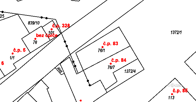 Vedrovice 83 na parcele st. 76/1 v KÚ Vedrovice, Katastrální mapa