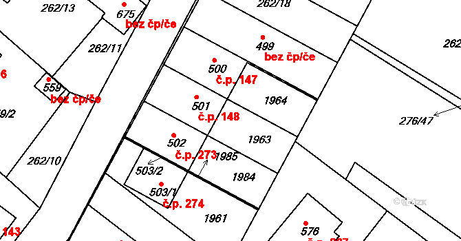 Chvalšiny 148 na parcele st. 501 v KÚ Chvalšiny, Katastrální mapa